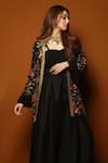 Buy_Samatvam by Anjali Bhaskar_Black Habutai Silk Embroidery Open Jacket Lehenga Set _Online_at_Aza_Fashions