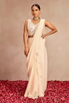 Buy_Samatvam by Anjali Bhaskar_Pink Blended Chiffon Embroidered Mirror Work V Pre-draped Saree With Blouse _at_Aza_Fashions