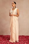 Samatvam by Anjali Bhaskar_Pink Blended Chiffon Embroidered Mirror Work V Pre-draped Saree With Blouse _Online_at_Aza_Fashions