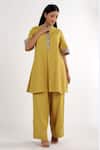 Buy_Madder Much_Yellow Cotton Plain Mandarin Collar Sabah Kurta And Pant Set _at_Aza_Fashions