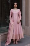 Buy_Safaa_Pink Vegan Silk Woven Criss Cross Leaf Neck Meira Anarkali Palazzo Set _at_Aza_Fashions