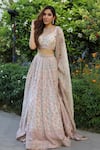 Shop_Safaa_Ivory Vegan Silk Woven Kantha Work Scoop Neck Mahazbeen Floral Lehenga Set _at_Aza_Fashions