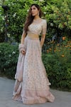 Buy_Safaa_Ivory Vegan Silk Woven Kantha Work Scoop Neck Mahazbeen Floral Lehenga Set _Online_at_Aza_Fashions