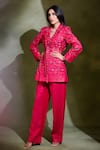 Buy_Safaa_Fuchsia Viscose Acrylic Blend Woven Floral Motifs Khwabeeda Blazer And Pant Set _at_Aza_Fashions