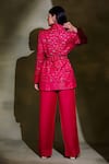 Shop_Safaa_Fuchsia Viscose Acrylic Blend Woven Floral Motifs Khwabeeda Blazer And Pant Set _at_Aza_Fashions