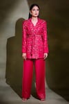 Safaa_Fuchsia Viscose Acrylic Blend Woven Floral Motifs Khwabeeda Blazer And Pant Set _Online_at_Aza_Fashions