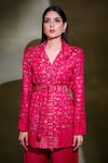 Safaa_Fuchsia Viscose Acrylic Blend Woven Floral Motifs Khwabeeda Blazer And Pant Set _at_Aza_Fashions