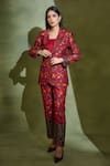 Buy_Safaa_Red Moonga Silk Woven Floral Motifs Lapel Collar Mihrab Blazer And Pant Set _at_Aza_Fashions