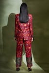 Shop_Safaa_Red Moonga Silk Woven Floral Motifs Lapel Collar Mihrab Blazer And Pant Set _at_Aza_Fashions