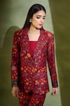 Buy_Safaa_Red Moonga Silk Woven Floral Motifs Lapel Collar Mihrab Blazer And Pant Set _Online_at_Aza_Fashions