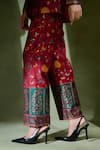 Safaa_Red Moonga Silk Woven Floral Motifs Lapel Collar Mihrab Blazer And Pant Set _at_Aza_Fashions