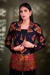 Safaa_Black Moonga Silk Woven Floral Motifs Lapel Collar Naayaab Blazer And Pant Set _at_Aza_Fashions