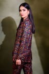 Shop_Safaa_Green Moonga Silk Woven Floral Motifs Lapel Collar Qareenay Blazer And Pant Set _Online_at_Aza_Fashions