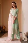 Buy_Surabhi Arya_Green Organza, Georgette Gota Patti, Thread Floral Embroidered Kurta Palazzo Set _at_Aza_Fashions