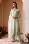 Buy_Surabhi Arya_Green Organza, Georgette Gota Patti, Thread Floral Embroidered Kurta Palazzo Set _Online_at_Aza_Fashions