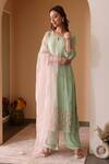 Shop_Surabhi Arya_Green Organza, Georgette Gota Patti, Thread Floral Embroidered Kurta Palazzo Set _Online_at_Aza_Fashions