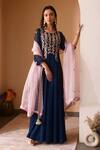 Buy_Surabhi Arya_Blue Organza, Georgette Gota Patti, Floral Embroidered Anarkali With Dupatta _at_Aza_Fashions