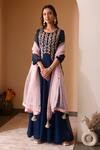 Buy_Surabhi Arya_Blue Organza, Georgette Gota Patti, Floral Embroidered Anarkali With Dupatta _Online_at_Aza_Fashions
