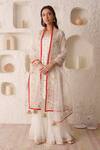 Buy_Surabhi Arya_White Georgette Hand Embroidered Thread Work Round Gota Kurta Gharara Set _at_Aza_Fashions