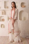 Buy_Surabhi Arya_White Georgette Hand Embroidered Thread Work Round Gota Kurta Gharara Set _Online_at_Aza_Fashions