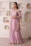 Buy_Surabhi Arya_Purple Georgette Hand Embroidered Thread Work Round Gota Kurta Gharara Set _Online_at_Aza_Fashions