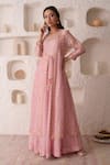 Buy_Surabhi Arya_Pink Tissue, Georgette Gota Patti, Floral Embroidered Anarkali And Jacket Set _at_Aza_Fashions
