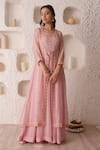 Buy_Surabhi Arya_Pink Tissue, Georgette Gota Patti, Floral Embroidered Anarkali And Jacket Set _Online_at_Aza_Fashions