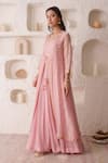 Shop_Surabhi Arya_Pink Tissue, Georgette Gota Patti, Floral Embroidered Anarkali And Jacket Set _Online_at_Aza_Fashions