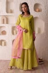 Buy_Surabhi Arya_Green Tissue, Georgette Gota Patti, Thread Work Embroidered Kurta Sharara Set _at_Aza_Fashions