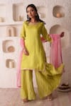 Buy_Surabhi Arya_Green Tissue, Georgette Gota Patti, Thread Work Embroidered Kurta Sharara Set _Online_at_Aza_Fashions