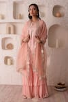 Buy_Surabhi Arya_Peach Organza, Georgette, Satin Linen Gota Patti, Embroidered Kurta Sharara Set _at_Aza_Fashions