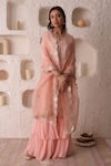 Surabhi Arya_Peach Organza, Georgette, Satin Linen Gota Patti, Embroidered Kurta Sharara Set _Online_at_Aza_Fashions