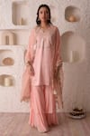Buy_Surabhi Arya_Peach Organza, Georgette, Satin Linen Gota Patti, Embroidered Kurta Sharara Set _Online_at_Aza_Fashions
