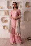 Surabhi Arya_Pink Organza, Tissue, Georgette Gota Patti, Thread Embroidered Kurta Sharara Set _Online_at_Aza_Fashions