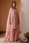 Surabhi Arya_Pink Organza, Georgette Gota Patti, Thread Floral Embroidered Kurta Palazzo Set _Online_at_Aza_Fashions