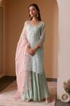 Buy_Surabhi Arya_Blue Organza, Tissue Gota Patti, Thread Work Round Embroidered Kurta Sharara Set _at_Aza_Fashions