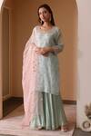Surabhi Arya_Blue Organza, Tissue Gota Patti, Thread Work Round Embroidered Kurta Sharara Set _Online_at_Aza_Fashions