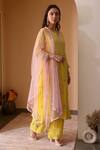 Surabhi Arya_Yellow Net, Georgette Gota Patti, Thread Floral Embroidered Anarkali Palazzo Set _Online_at_Aza_Fashions