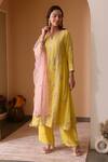 Buy_Surabhi Arya_Yellow Net, Georgette Gota Patti, Thread Floral Embroidered Anarkali Palazzo Set _Online_at_Aza_Fashions