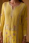 Shop_Surabhi Arya_Yellow Net, Georgette Gota Patti, Thread Floral Embroidered Anarkali Palazzo Set _Online_at_Aza_Fashions