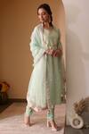 Surabhi Arya_Green Organza, Crepe, Satin Linen Gota Patti, Floral Embroidered Anarkali Set _Online_at_Aza_Fashions