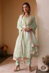 Buy_Surabhi Arya_Green Organza, Crepe, Satin Linen Gota Patti, Floral Embroidered Anarkali Set _Online_at_Aza_Fashions