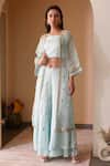 Buy_Surabhi Arya_Blue Organza, Satin Linen Gota Patti, Thread Work Embroidered Jacket Sharara Set _at_Aza_Fashions