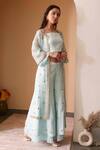 Surabhi Arya_Blue Organza, Satin Linen Gota Patti, Thread Work Embroidered Jacket Sharara Set _Online_at_Aza_Fashions