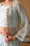 Shop_Surabhi Arya_Blue Organza, Satin Linen Gota Patti, Thread Work Embroidered Jacket Sharara Set _Online_at_Aza_Fashions