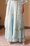 Surabhi Arya_Blue Organza, Satin Linen Gota Patti, Thread Work Embroidered Jacket Sharara Set _at_Aza_Fashions
