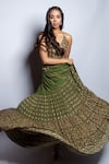 Punit Balana_Green Satin Silk Coin And Resham Work Yoke Tiered Dress_at_Aza_Fashions