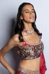 Shop_PUNIT BALANA_Red Satin Silk Print And Embellishment Abstract Surkh Laal Bridal Lehenga Set _Online