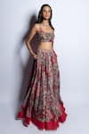 Shop_PUNIT BALANA_Red Satin Silk Print And Embellishment Abstract Surkh Laal Bridal Lehenga Set 