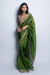 Shop_PUNIT BALANA_Green Organza Silk Embroidery Marodi Scoop Neck Work Saree With Blouse_Online_at_Aza_Fashions